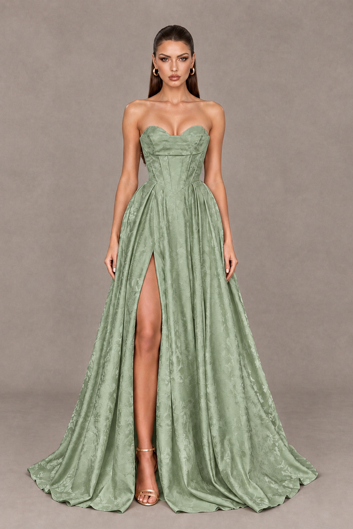 BOLODOO Sage Green Strapless Sweetheart Corset Prom Dress with High Slit – Lace-Up Back A-Line Evening Gown - Sage Green - Sage Green_1