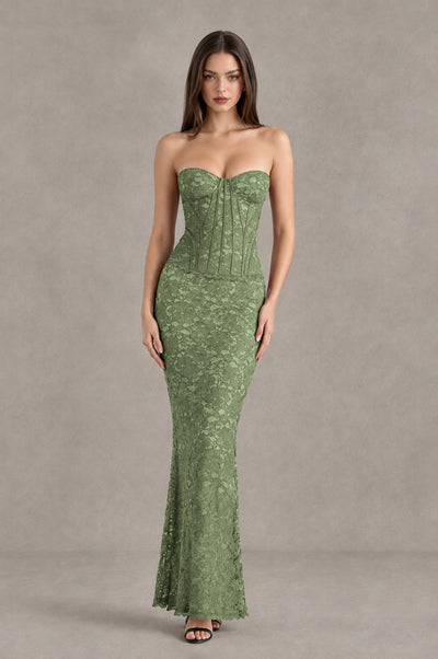 BOLODOO Sage Green Strapless Lace Corset Wedding Guest Dress - Sage Green - Sage Green_1