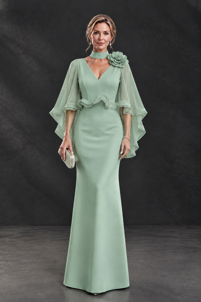 BOLODOO Sage Green Floral Cape Sleeve Mother of the Bride Dress - Sage Green - Sage_Green_1