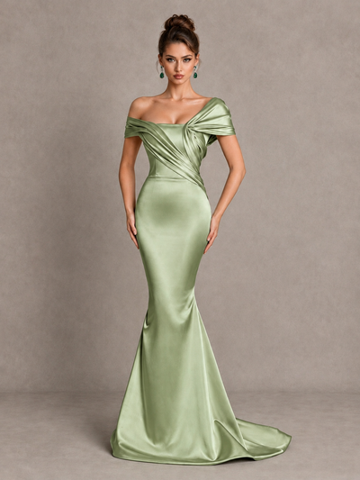 BOLODOO Sage Green Off-Shoulder Satin Mermaid Prom Dress - Sage Green - Sage Green_1