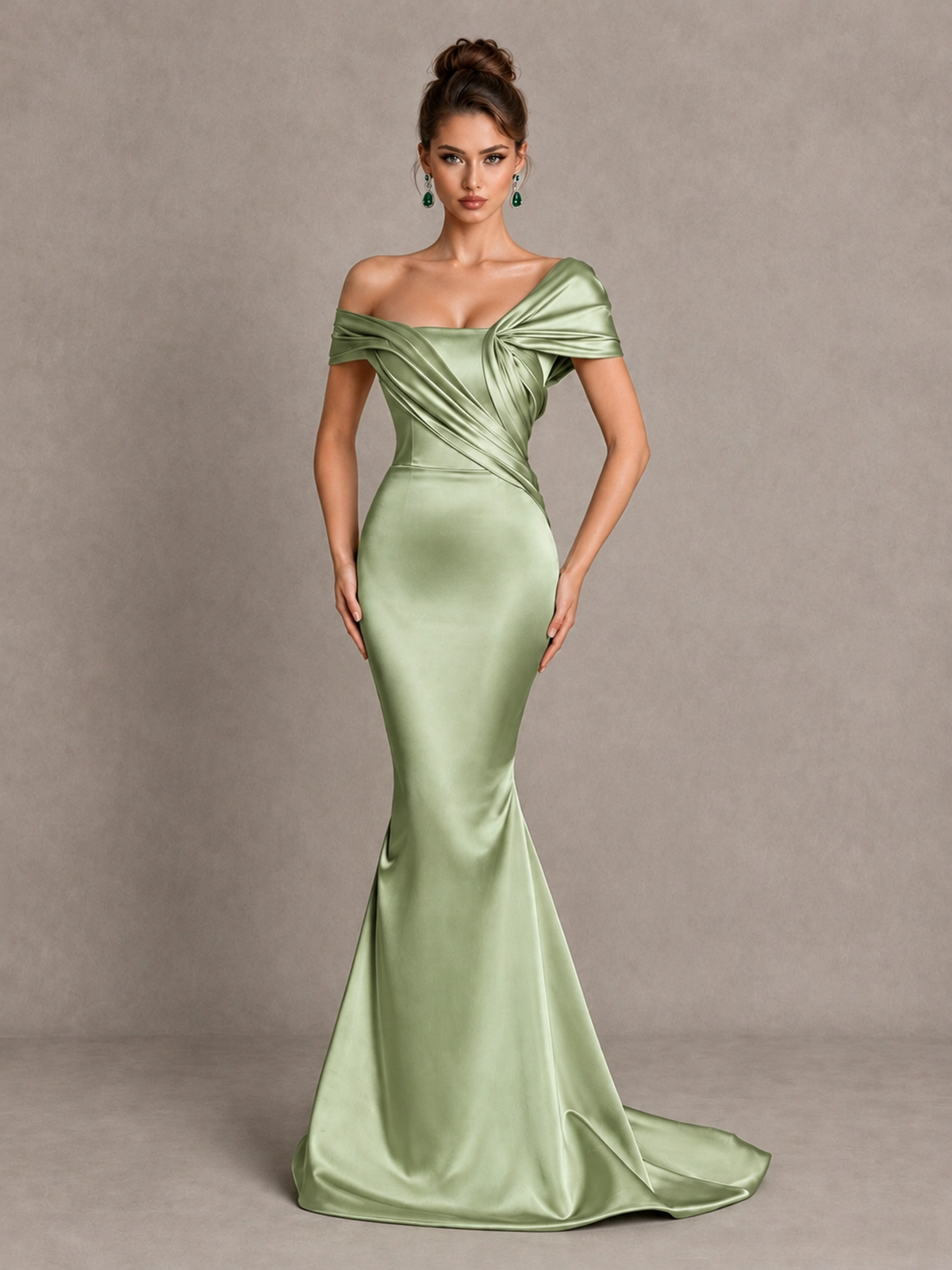 BOLODOO Sage Green Off-Shoulder Satin Mermaid Prom Dress - Sage Green - Sage Green_1