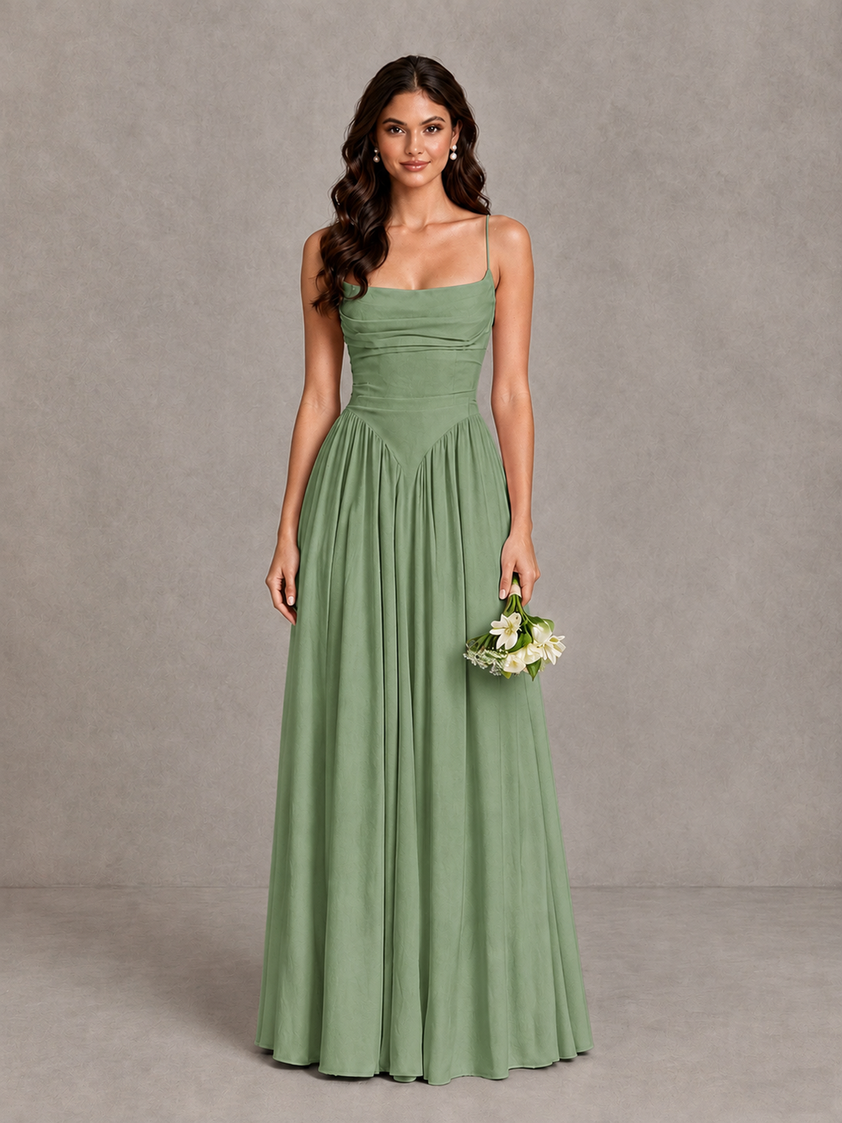 BOLODOO Sage Green Lace-Up Back A-Line Bridesmaid Dress - Sage Green - Sage Green_1