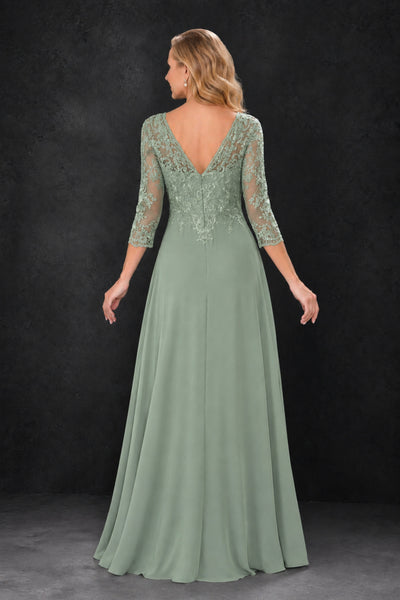 BOLODOO Sage Green Lace Embroidered Mother of the Bride Dress with 3/4 Sleeves - Sage Green