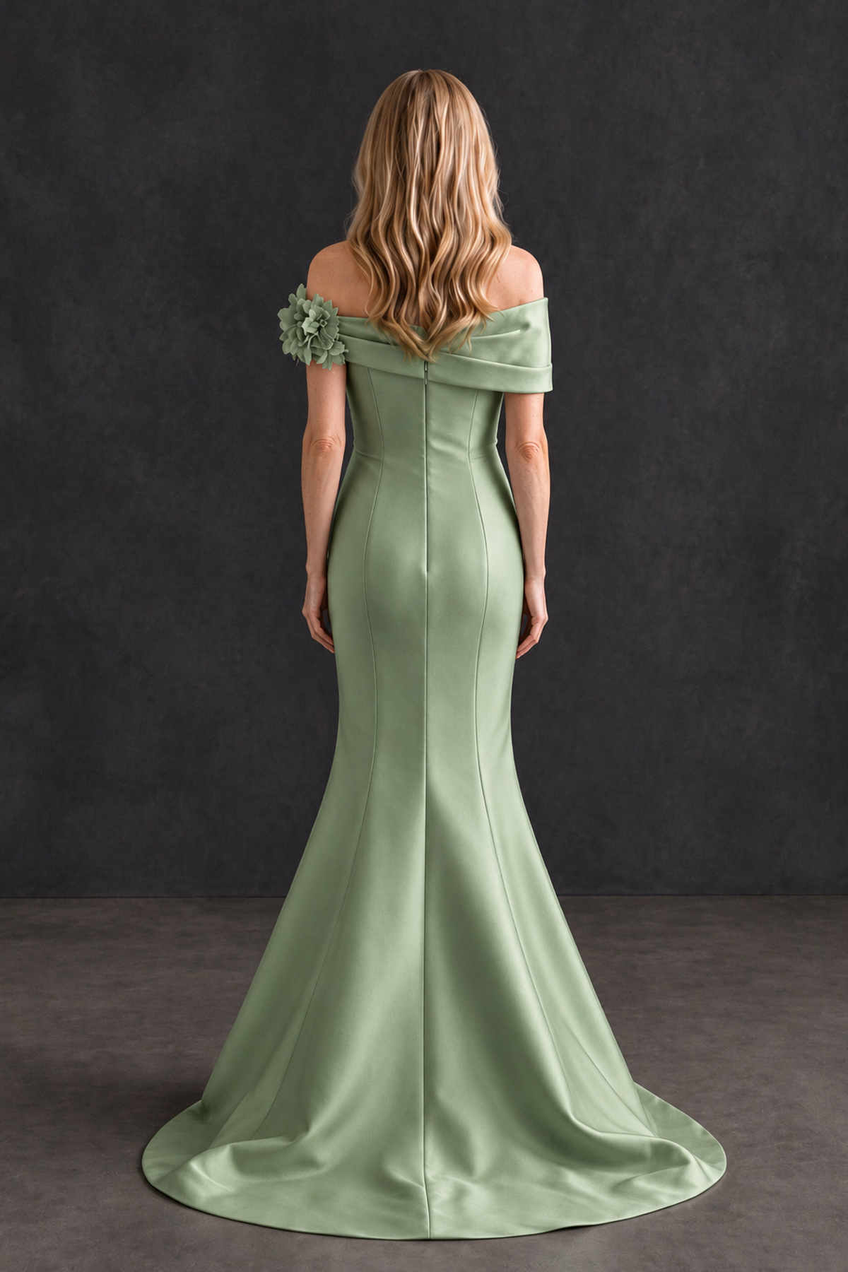 Sage Green Off-Shoulder Mermaid Mother of the Bride Dress | BOLODOO