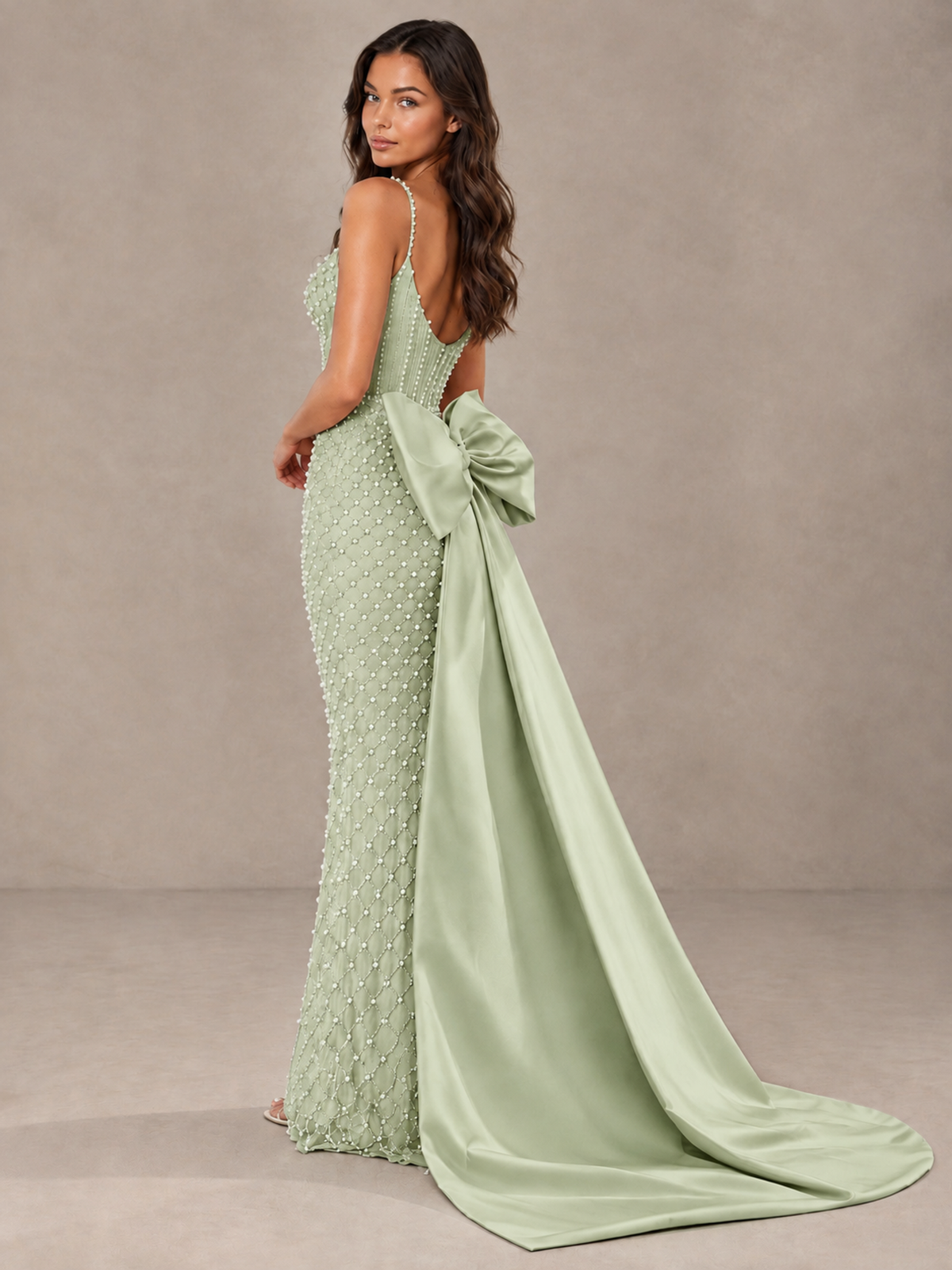 BOLODOO Sage Green Beaded Corset Prom Dress with Bow Train - Sage Green - Sage_Green_2