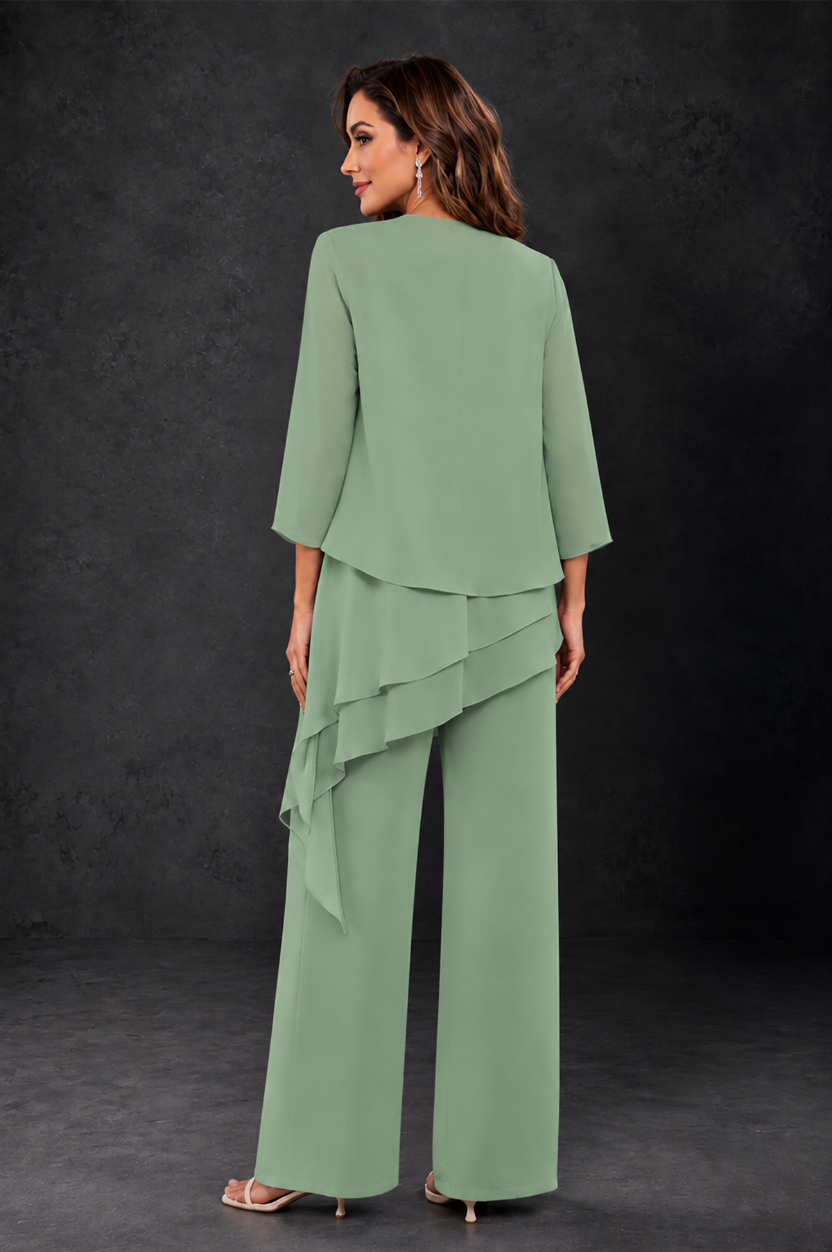 BOLODOO Sage Green Layered Mother of the Bride Pantsuit with Jacket - Sage Green - Sage_Green_2
