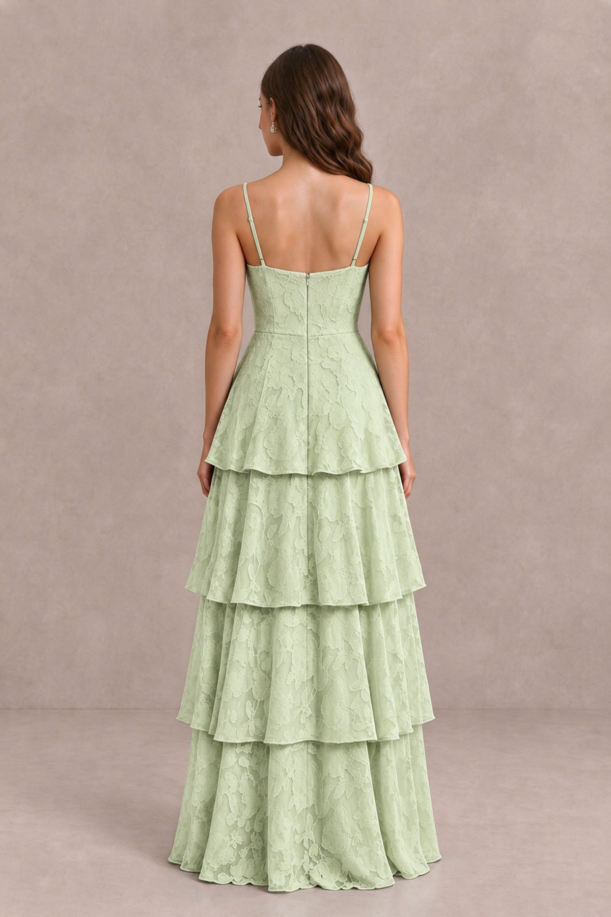 BOLODOO Sage Green Tiered Floral-Textured Spaghetti Strap Maxi Dress - Sage Green - Sage Green_2