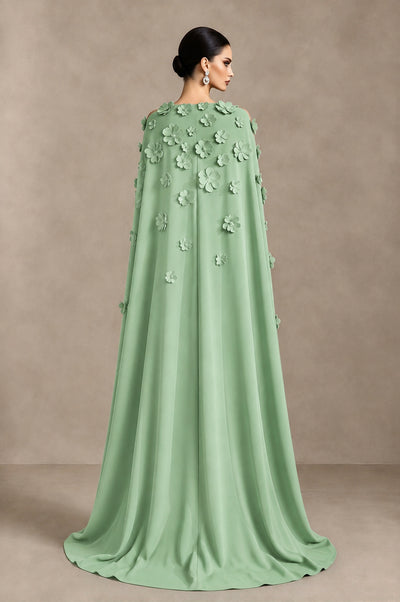BOLODOO Sage Green 3D Floral Applique Cape Formal Dress - Sage Green - Sage Green_2
