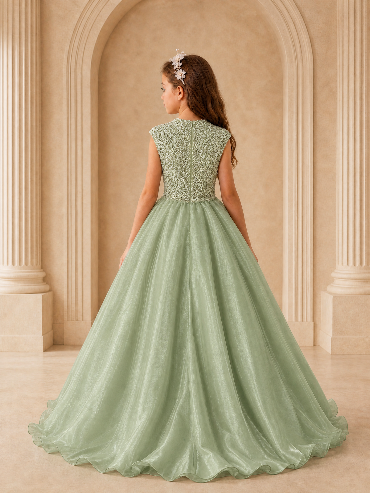 BOLODOO Sage Green Sequin Tulle Flower Girl Dress with Cap Sleeves - Sage Green - Sage Green_2