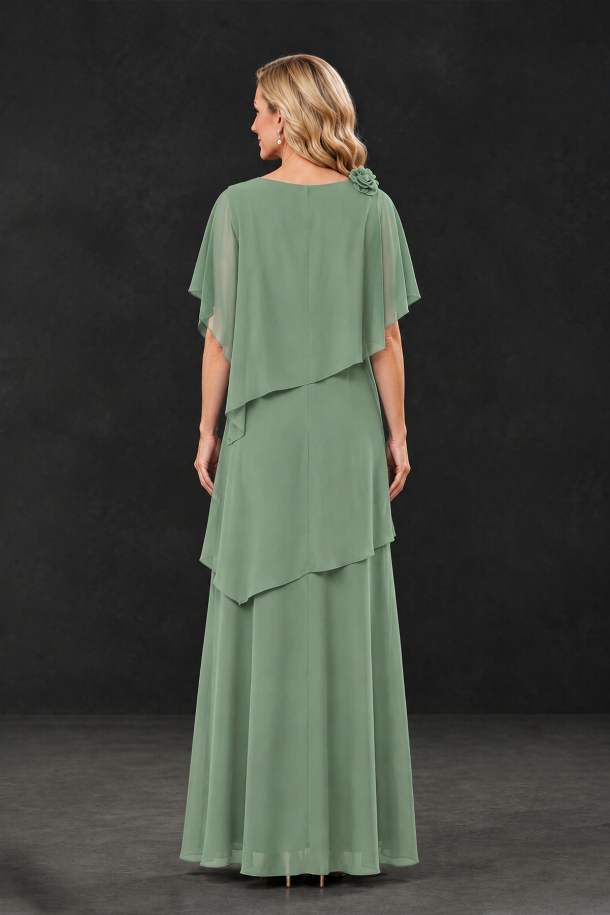 BOLODOO Sage Green Tiered Flutter Sleeve Mother of the Bride Maxi Dress - Sage Green - Sage Green_2