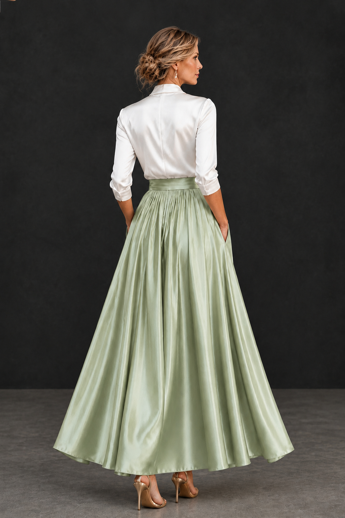 BOLODOO Sage Green and White V-Neck A-Line Mother of the Bride Dress - Sage Green - Sage Green_2