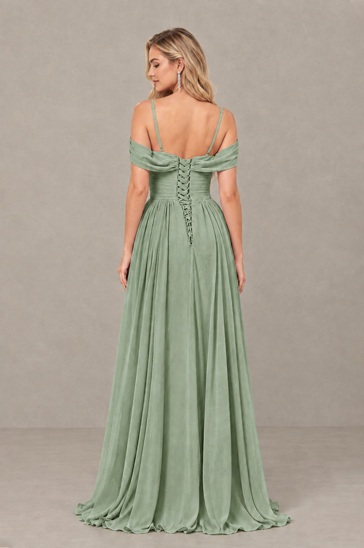 BOLODOO Sage Green Off-Shoulder Bridesmaid Dress with Slit - Sage Green