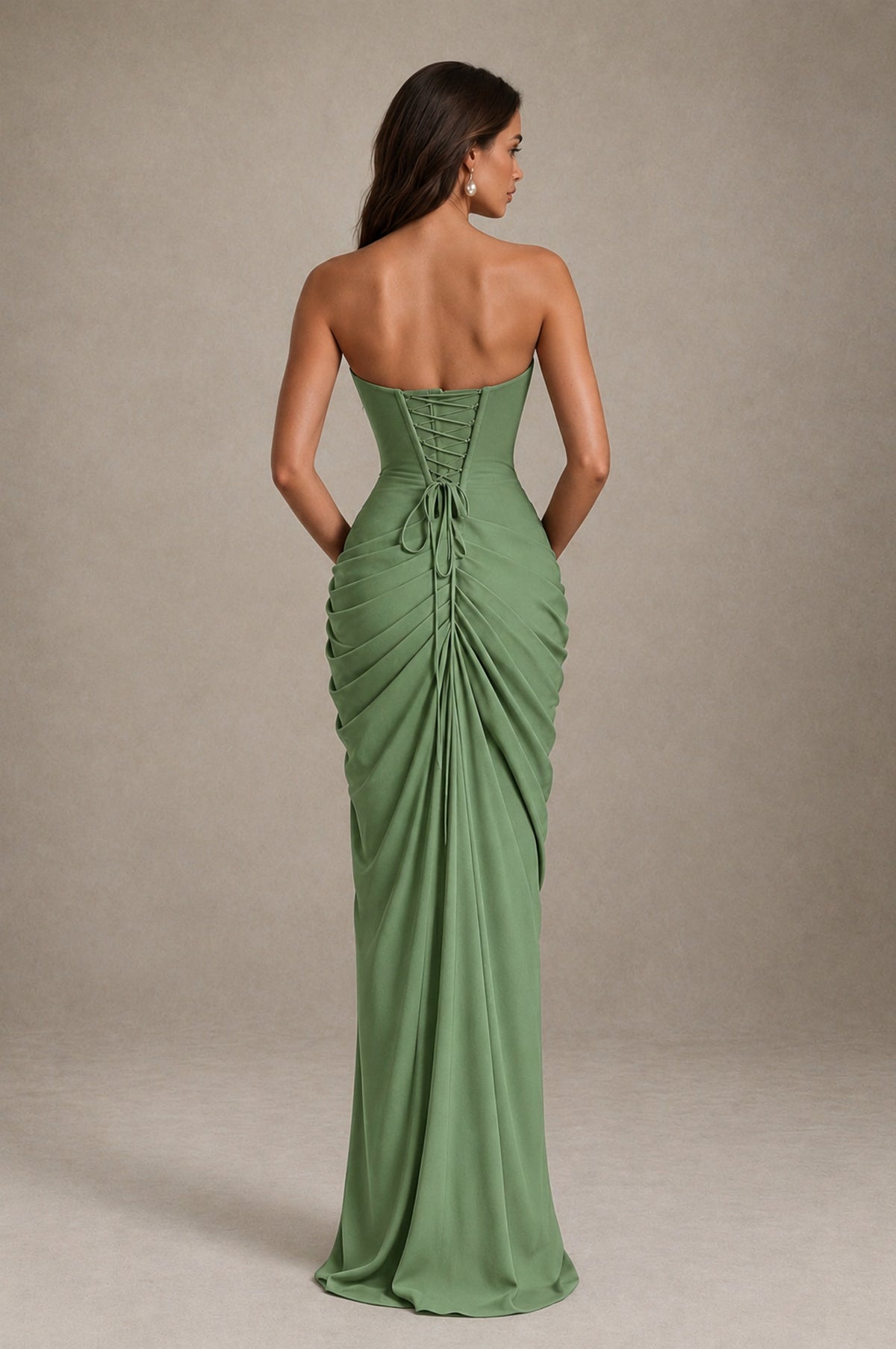 BOLODOO Strapless Draped Maxi Dress - Sage Green Backless Evening Gown with High Slit - Sage Green - Sage Green_2