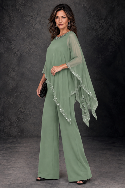 BOLODOO Sage Green Embellished Cape Mother of the Bride Pantsuit - Sage Green - Sage_Green_2