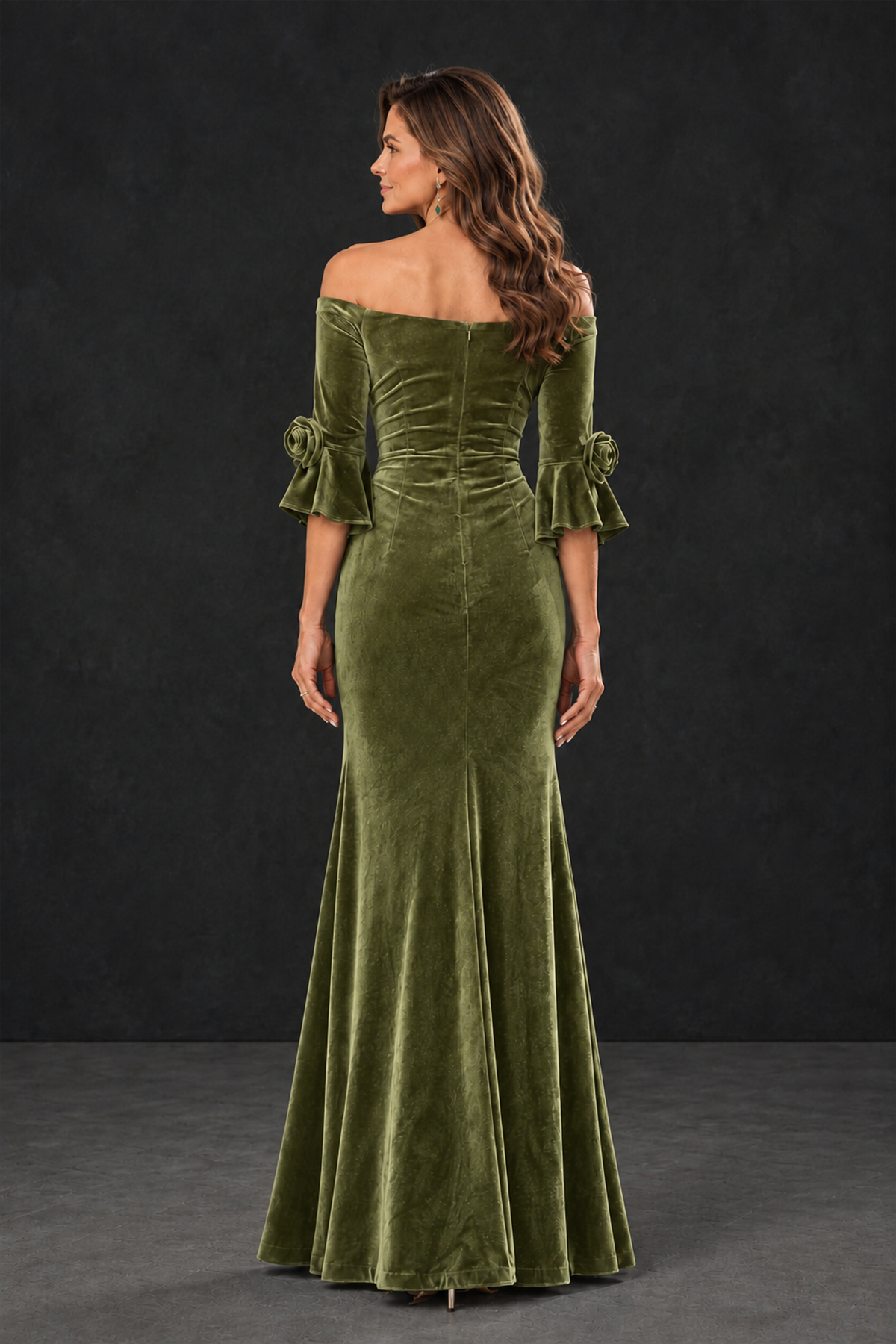 BOLODOO Sage Green Velvet Mother of the Bride Dress with Rosette Sleeves - Sage Green - Sage_Green_2