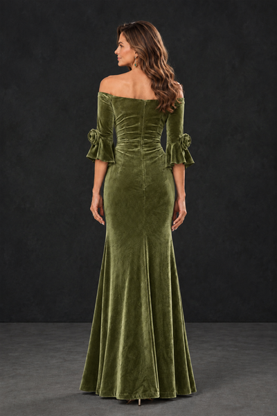 BOLODOO Sage Green Velvet Mother of the Bride Dress with Rosette Sleeves - Sage Green - Sage_Green_2