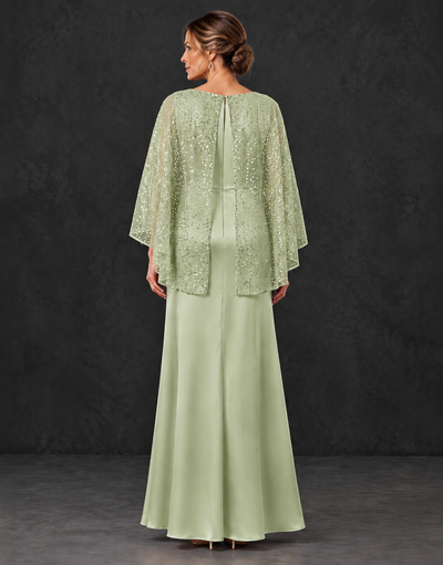 BOLODOO Sage Green Sparkle Cape Sleeve Mother of the Bride Dress - Sage Green - Sage_Green_2