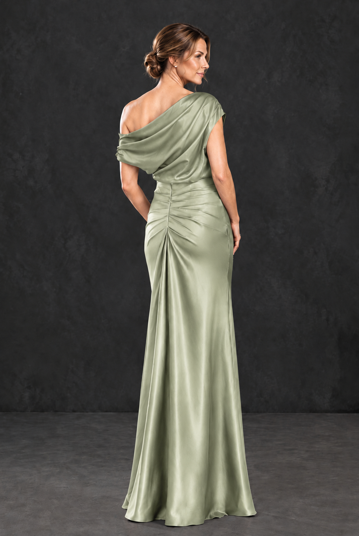 BOLODOO Sage Green Asymmetric Ruched Mother of the Bride Dress - Sage Green - Sage_Green_2