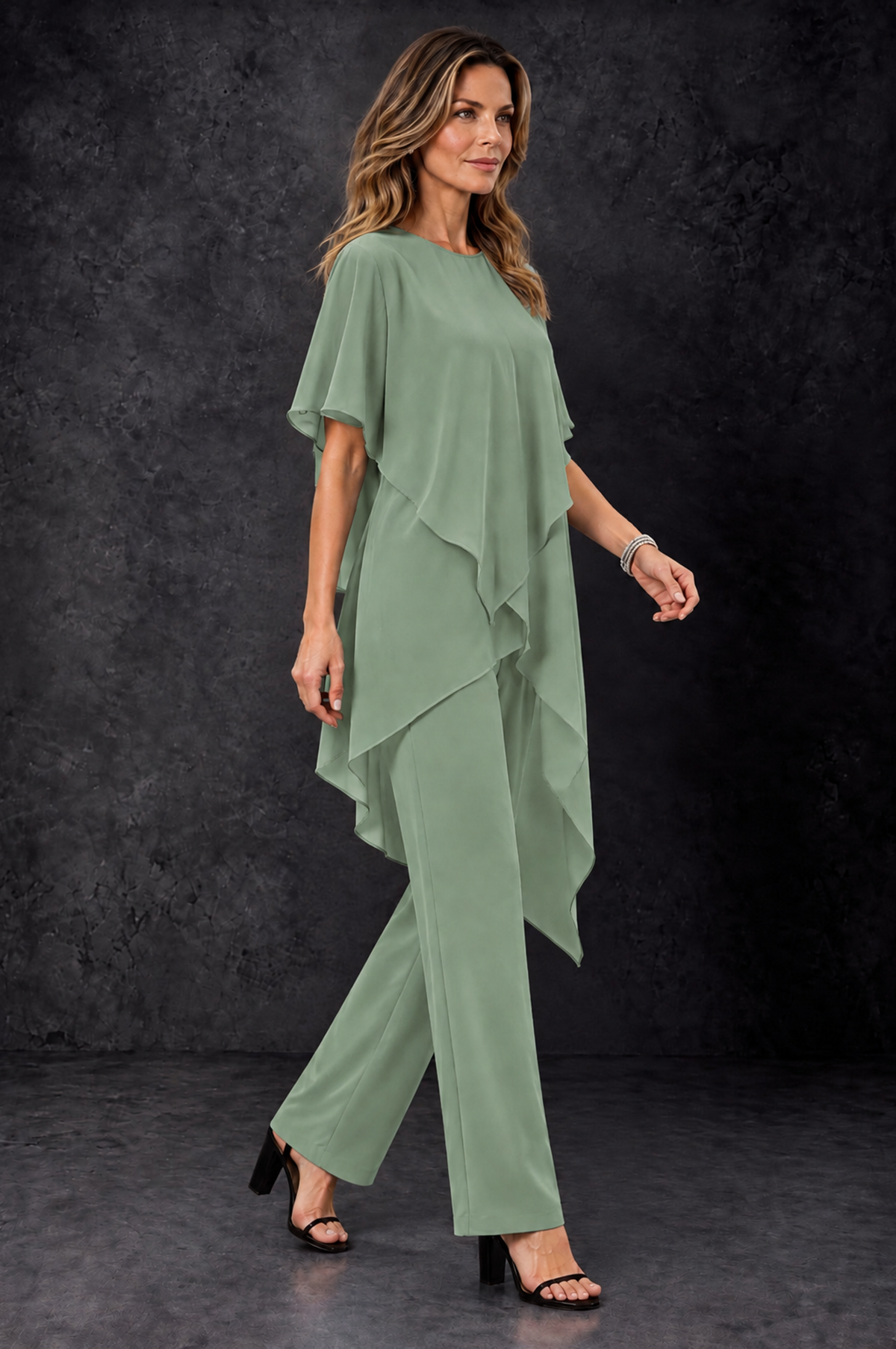 BOLODOO Sage Green Chiffon Two Piece Mother of the Bride Pant Suit - Sage Green - Sage_Green_2