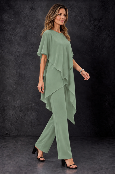 BOLODOO Sage Green Chiffon Two Piece Mother of the Bride Pant Suit - Sage Green - Sage_Green_2