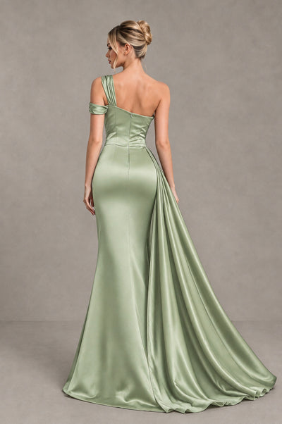 BOLODOO Sage Green Asymmetric Ruched Formal Evening Dress - Sage Green - Sage Green_2