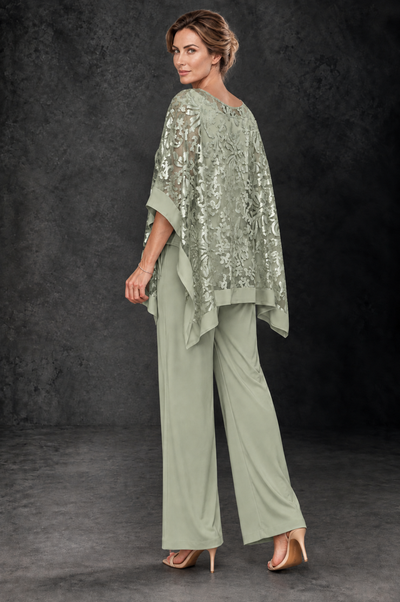 BOLODOO Sage Green Floral Cape Mother of the Bride Pant Suit - Sage Green - Sage_Green_2