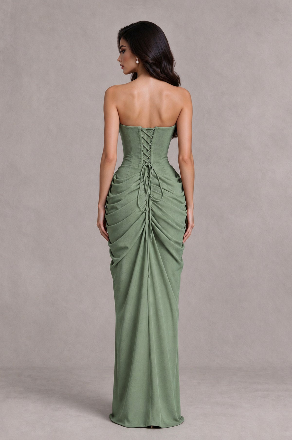 BOLODOO Sage Green Strapless Ruched Corset Evening Gown - Sage Green - Sage Green_2