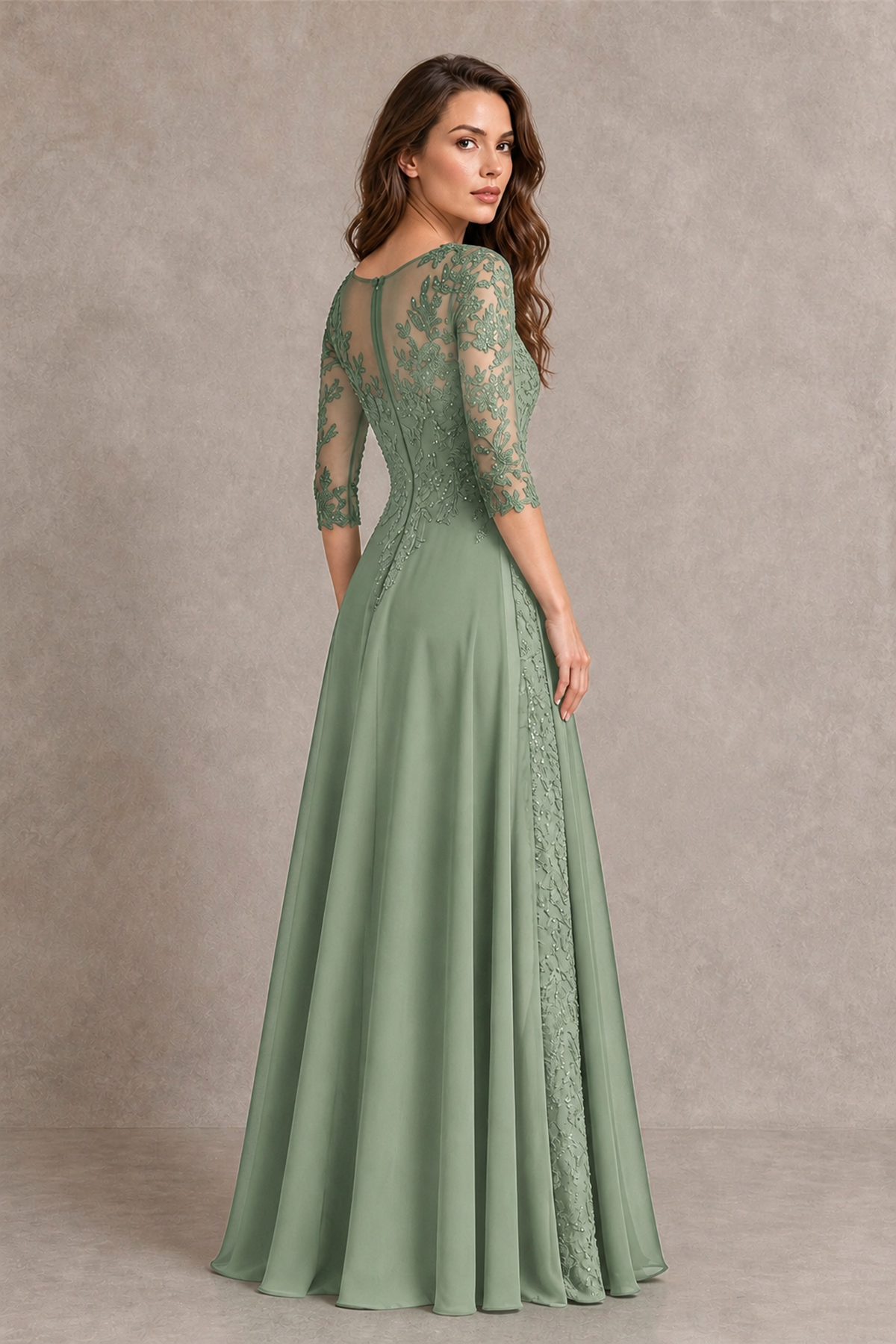 BOLODOO Midnight Sage Green Beaded Lace Appliqué Chiffon A-Line Gown | Mother of the Bride & Formal Evening Dress - Sage Green - Sage Green_2