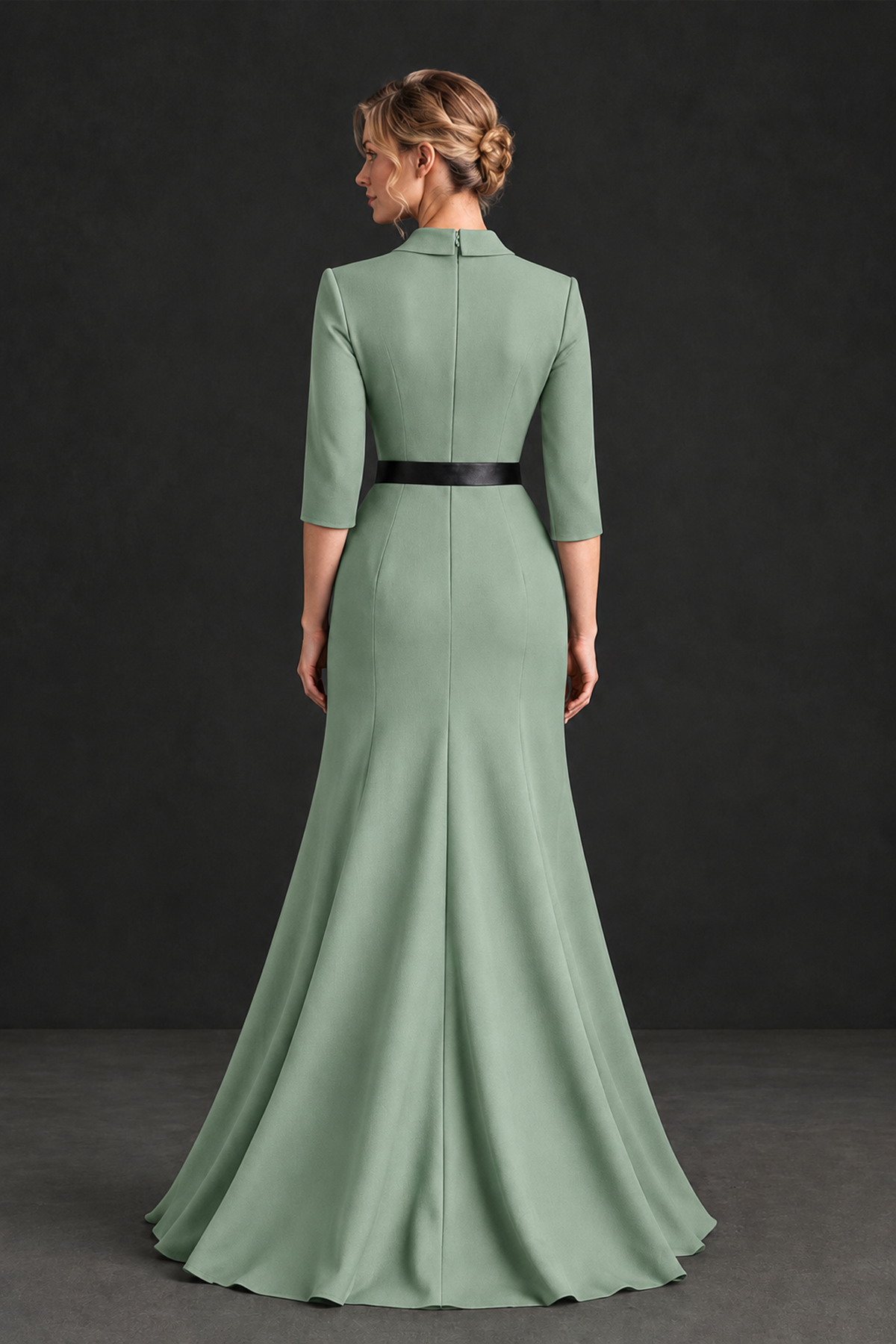 BOLODOO Sage Green Lapel Ruffle Mother of the Bride Dress with Belt - Sage Green - Sage Green_2