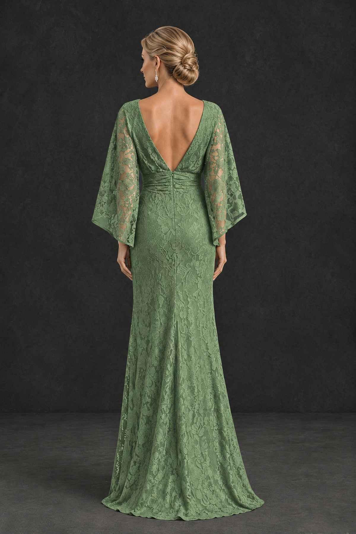 BOLODOO Sage Green Lace Flutter Sleeve Mother of the Bride Dress - Sage Green - Sage Green_2