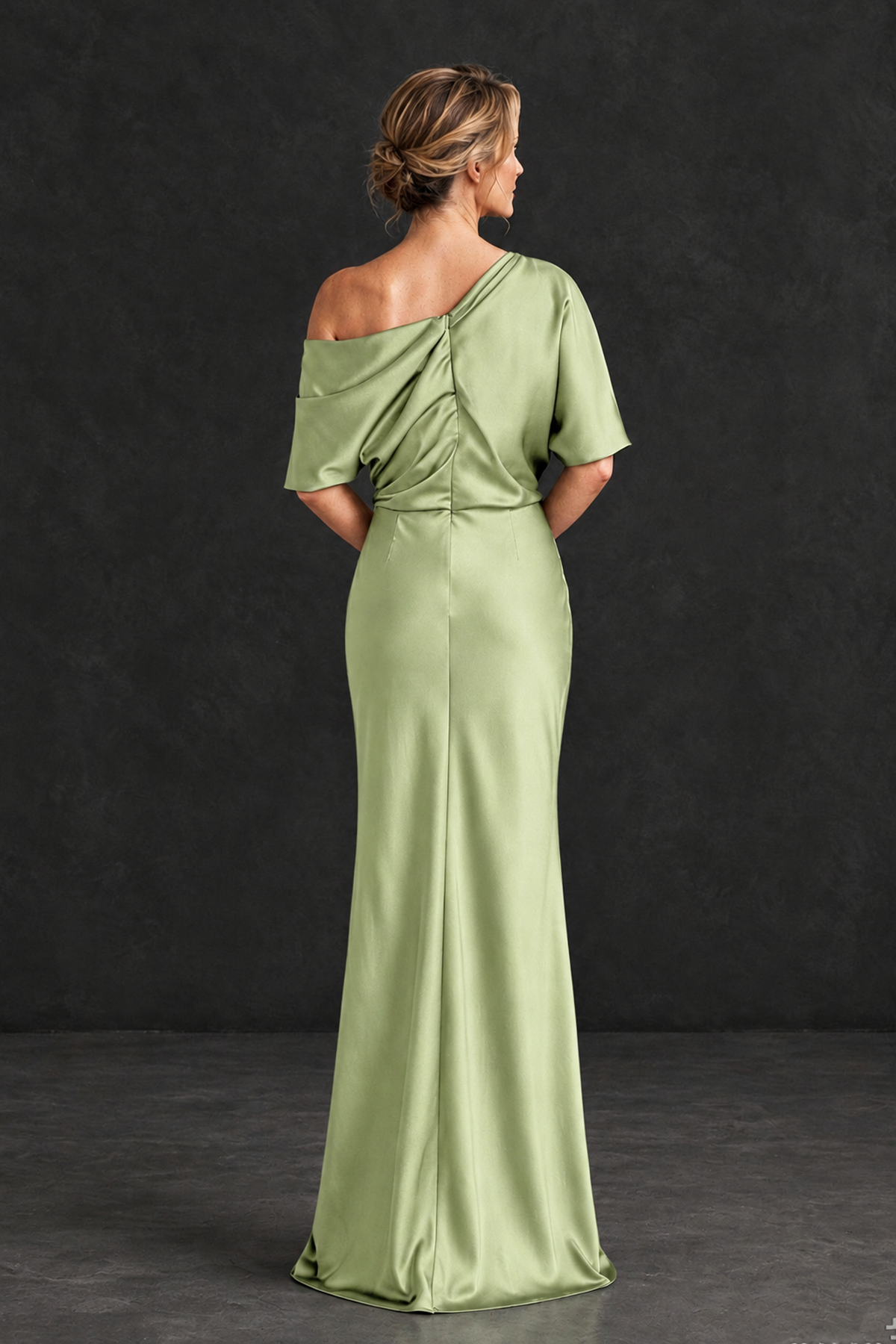 BOLODOO Sage Green Satin Asymmetric Mother of the Bride Dress - Sage Green - Sage Green_2