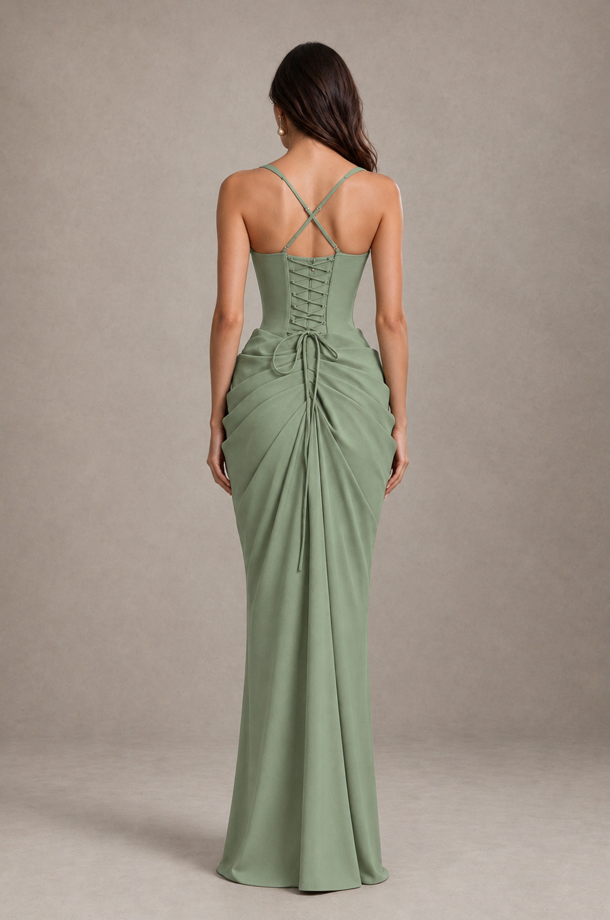 BOLODOO Sage Green Sweetheart Ruched Lace-Up Back Evening Gown - Sage Green - Sage_Green_2