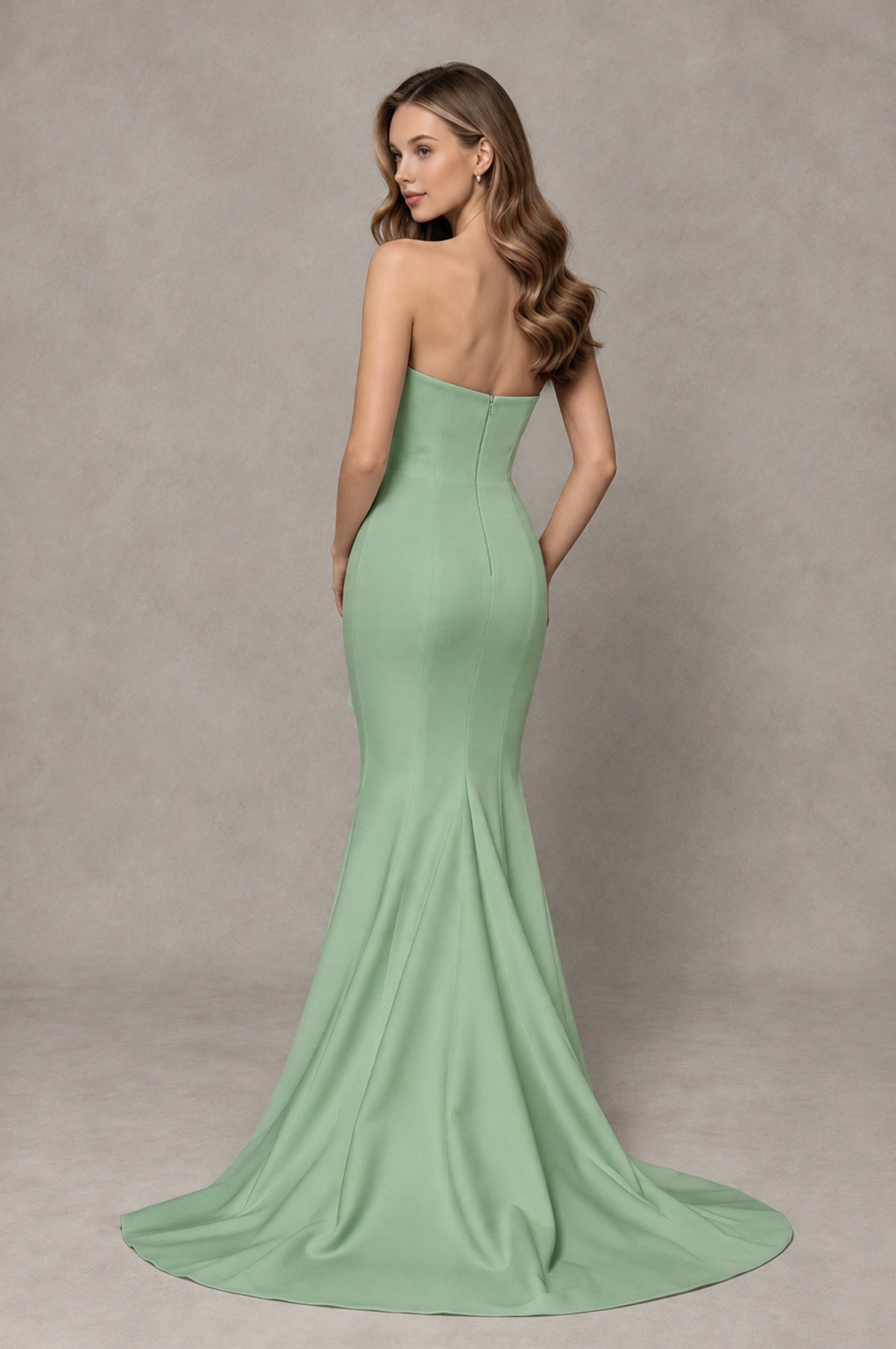 BOLODOO Sage Green Strapless Mermaid Evening Dress with Ruffle Slit and Train - Sage Green - Sage Green_2