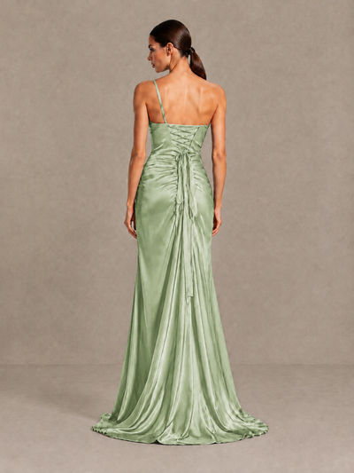 BOLODOO Sage Green One Shoulder Satin Evening Gown with High Slit and Sweep Train - Sage Green - Sage Green_2