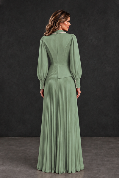 BOLODOO Sage Green Long Sleeve Pleated Mother of the Bride Dress - Sage Green - Sage Green_2