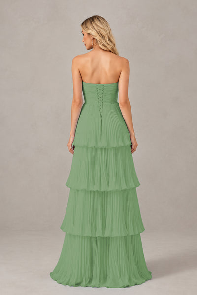 BOLODOO Sage Green Strapless Tiered Chiffon Maxi Dress - Sage Green