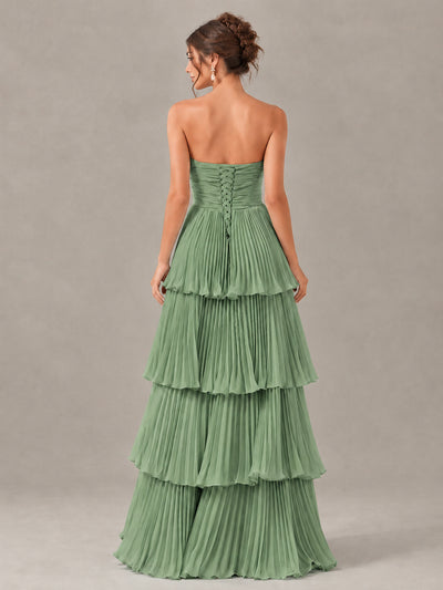 BOLODOO Sage Green Strapless Tiered Pleated Bridesmaid Dress - Sage Green - Sage Green_2