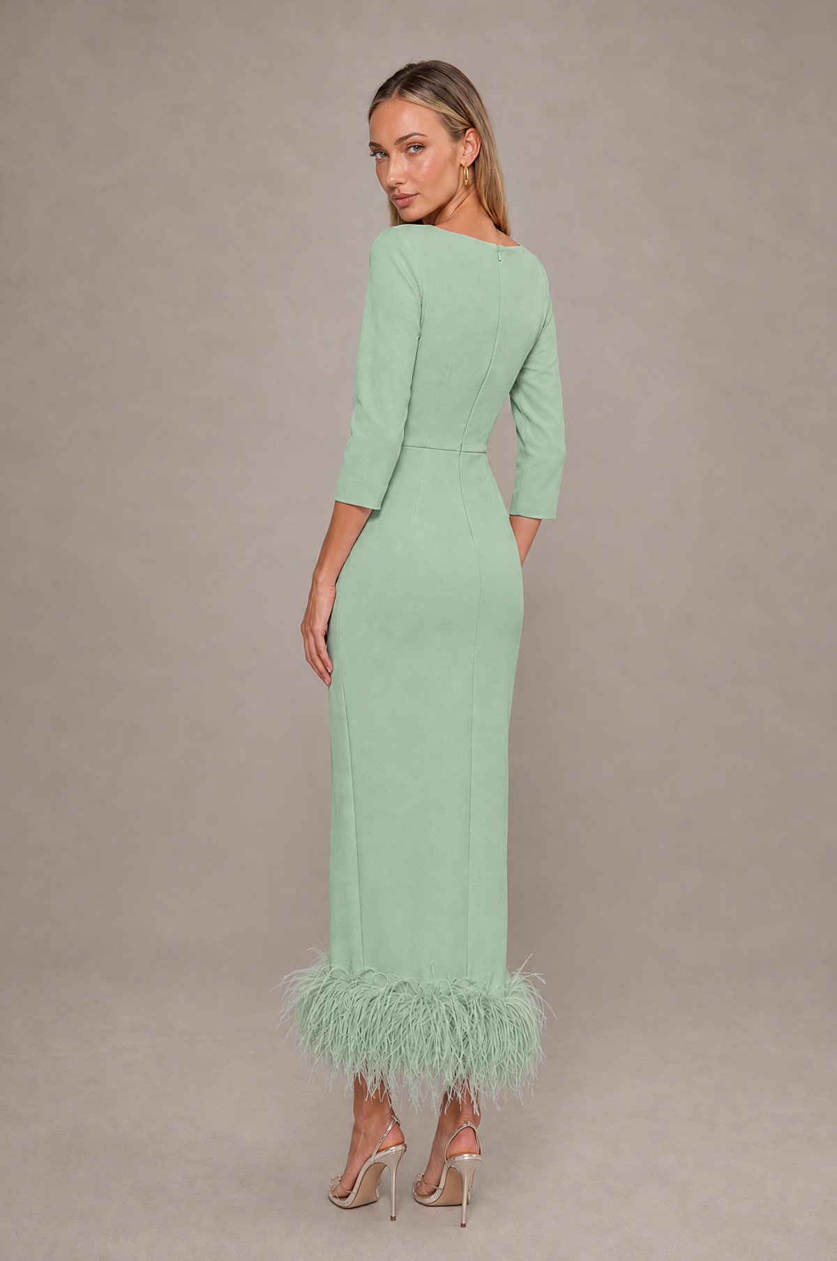 BOLODOO Sage Green Feather-Trim Twist-Waist Midi Dress - Sage Green - Sage_Green_2