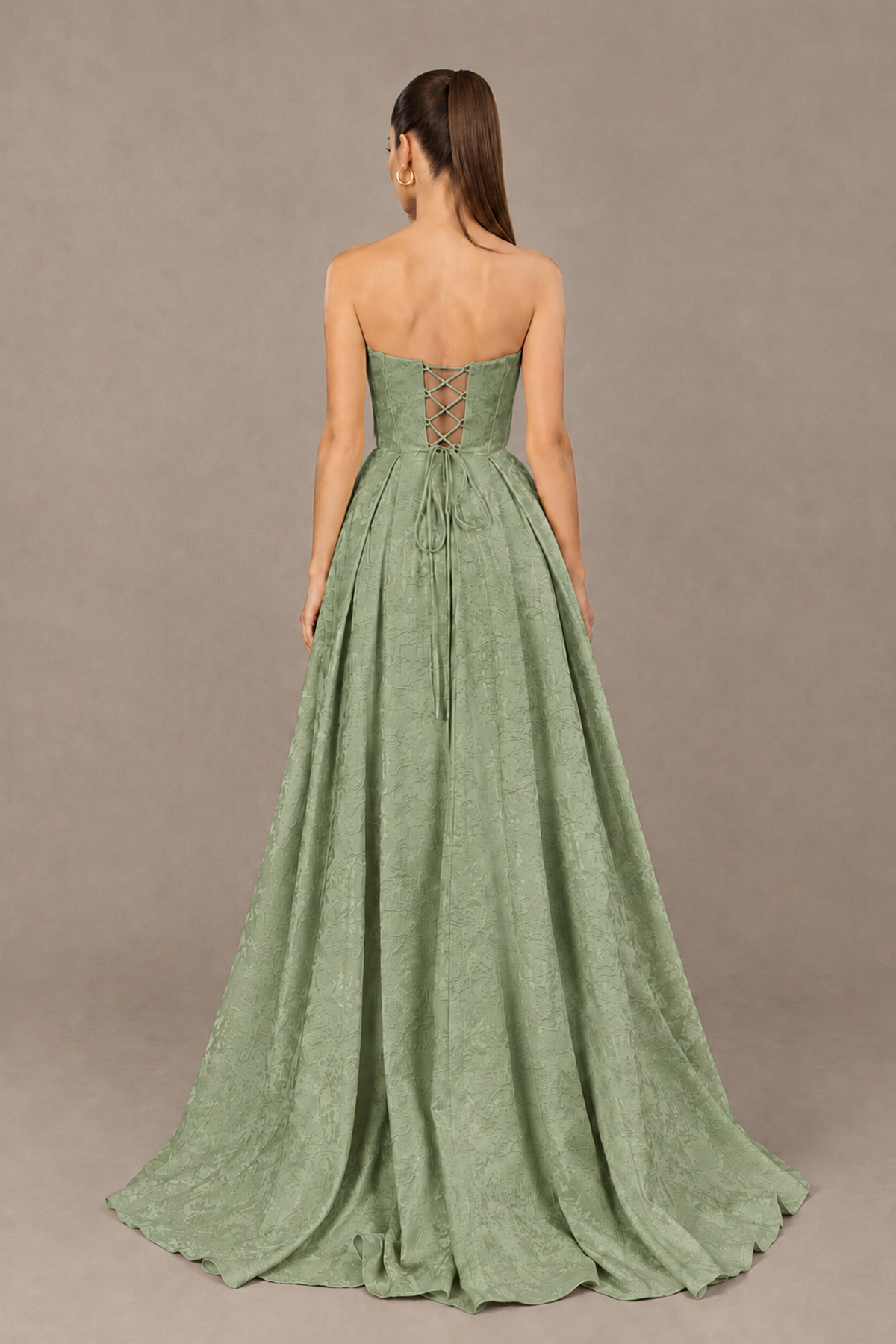 BOLODOO Sage Green Strapless Sweetheart Corset Prom Dress with High Slit – Lace-Up Back A-Line Evening Gown - Sage Green - Sage Green_2