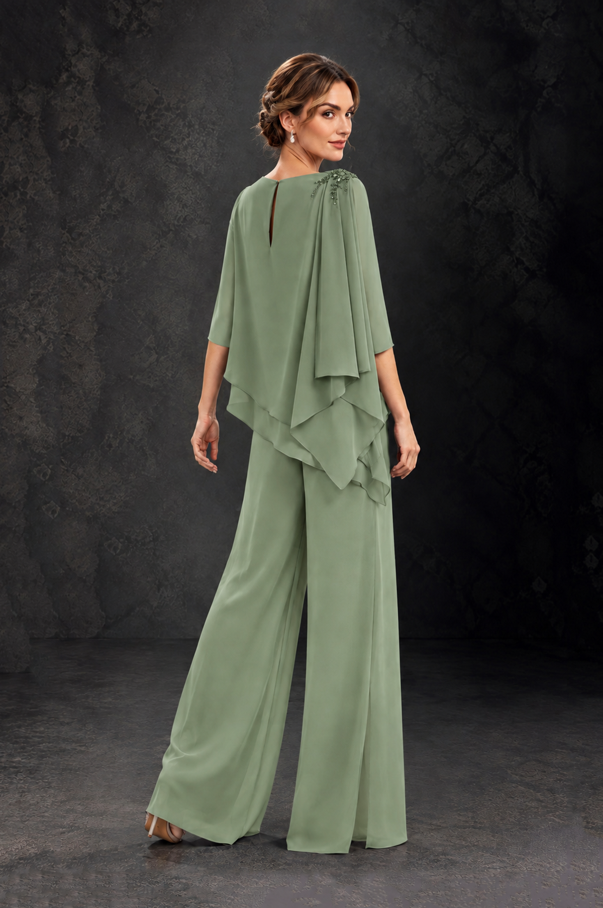 BOLODOO Sage Green Layered Wide-Leg Mother of the Bride Pant Suit - Sage Green - Sage Green_2