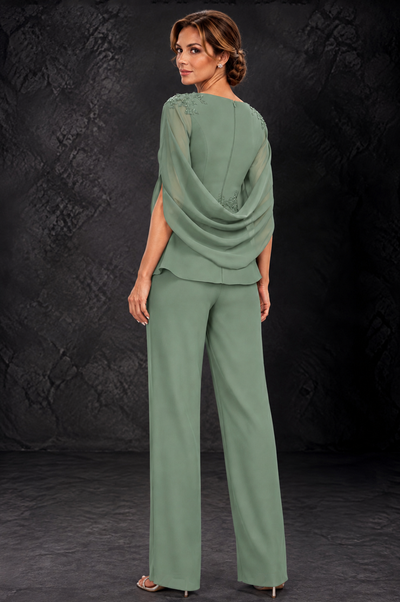 BOLODOO Sage Green Embellished Cape Sleeve Mother of the Bride Pantsuit - Sage Green - Sage_Green_2