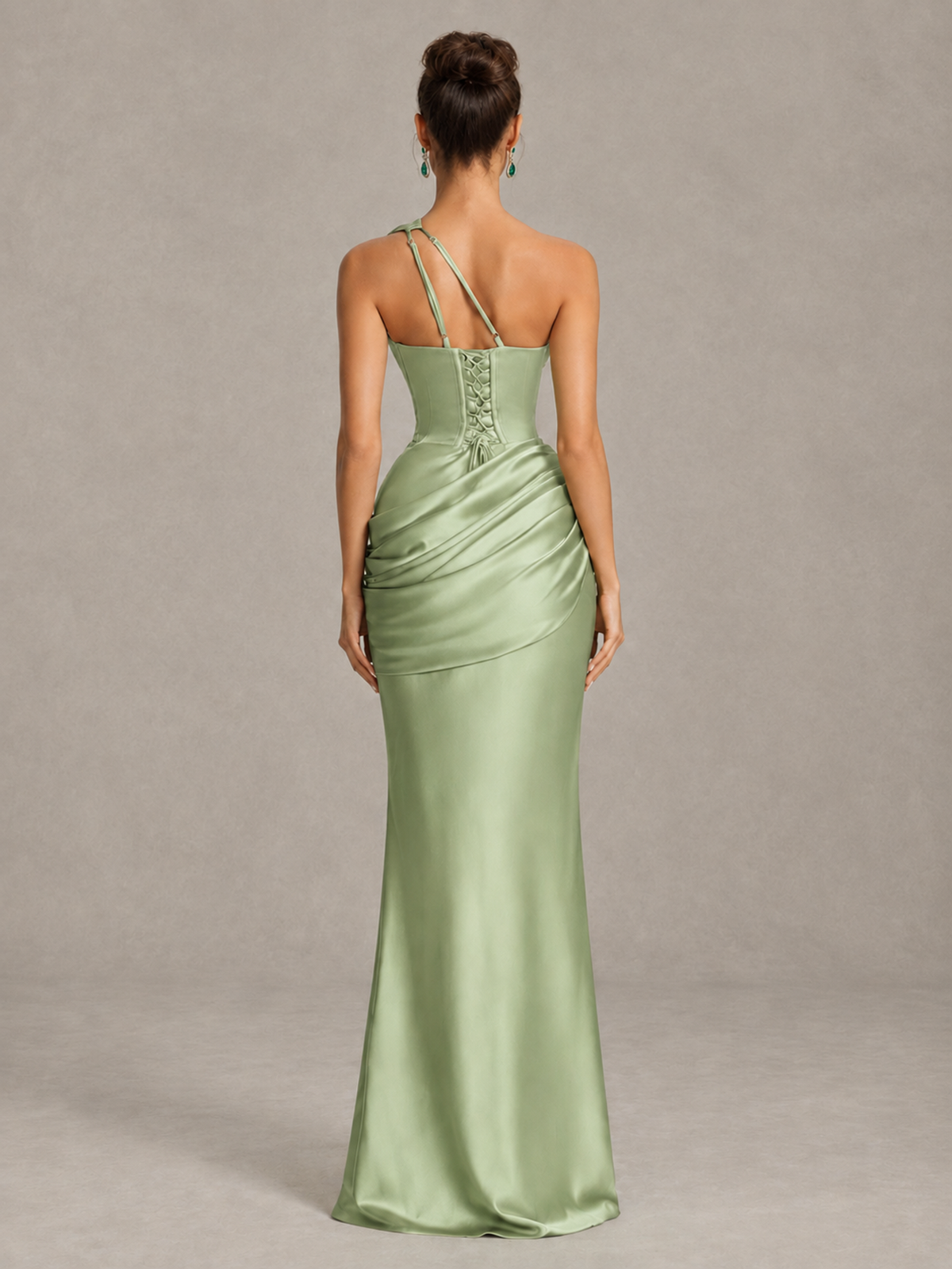 BOLODOO Sage Green One-Shoulder Cutout Satin Mermaid Prom Dress - Sage Green - Sage Green_2