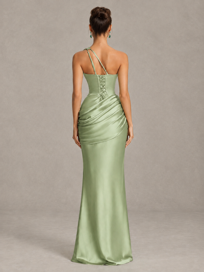 BOLODOO Sage Green One-Shoulder Cutout Satin Mermaid Prom Dress - Sage Green - Sage Green_2