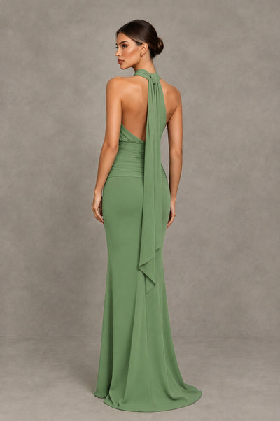 BOLODOO Sage Green Chiffon Halter Maxi Formal Wedding Guest Dress - Sage Green - Sage Green_2