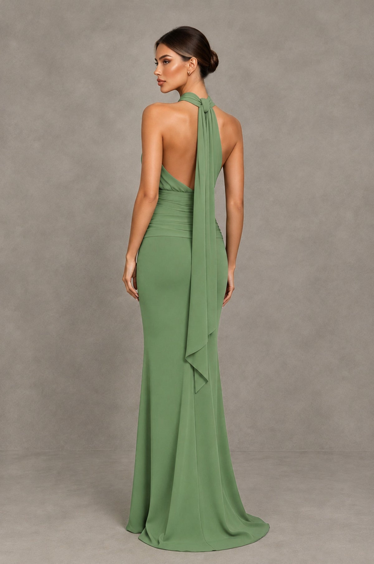 BOLODOO Sage Green Chiffon Halter Maxi Formal Wedding Guest Dress - Sage Green - Sage Green_2