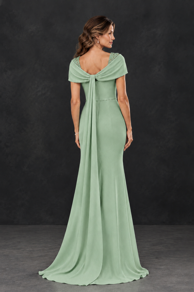 BOLODOO Sage Green Mother of the Bride Dress with Draped Cape Detail - Sage Green - Sage_Green_2