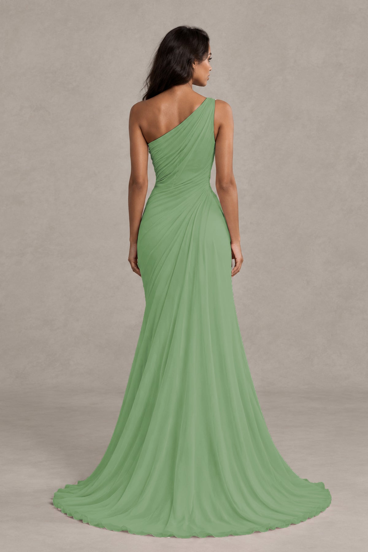BOLODOO Sage Green One-Shoulder Floral Ruched Maxi Dress - Sage Green