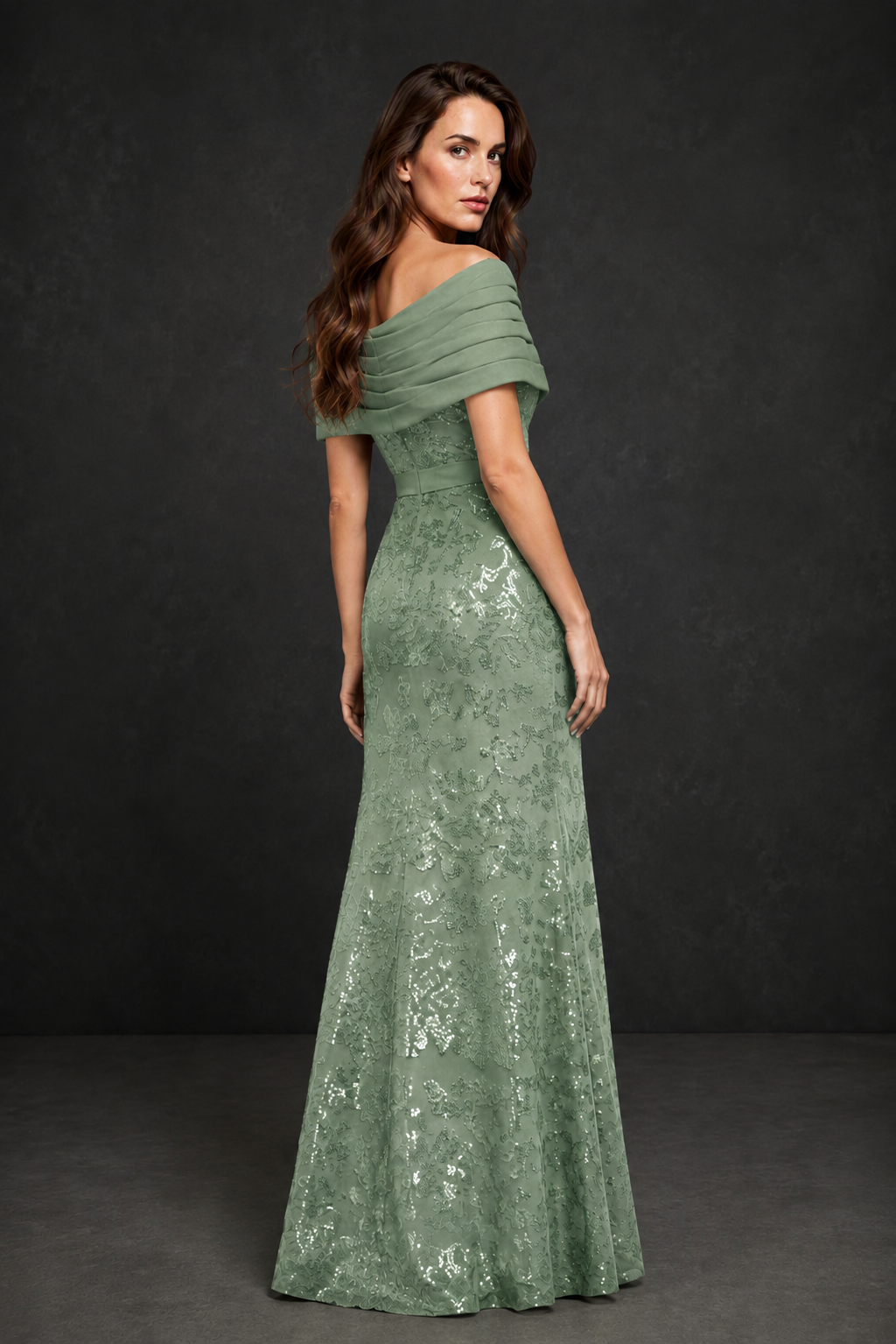 BOLODOO Sage Green Off-Shoulder Sequin Lace Mermaid Evening Gown | Mother of the Bride Formal Dress - Sage Green