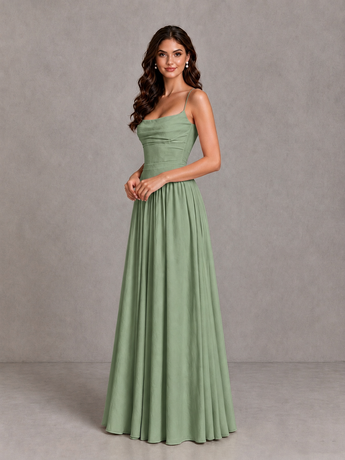 BOLODOO Sage Green Lace-Up Back A-Line Bridesmaid Dress - Sage Green - Sage Green_3
