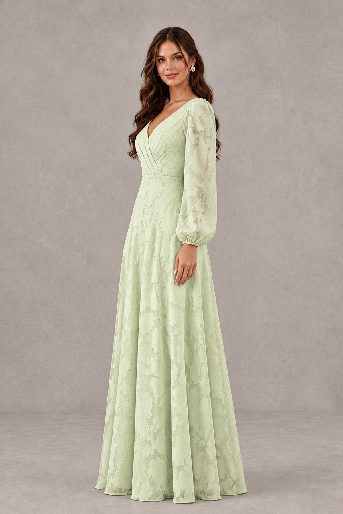 BOLODOO Sage Green Long Sleeve V-Neck A-Line Mother of the Bride Dress - Sage Green - Sage Green_3